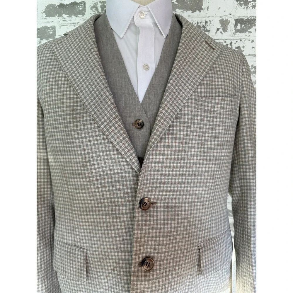 Vintage Century Club 2 Piece Suit Mens 42R Plaid‎ Blazer Vest Jacket 70s
